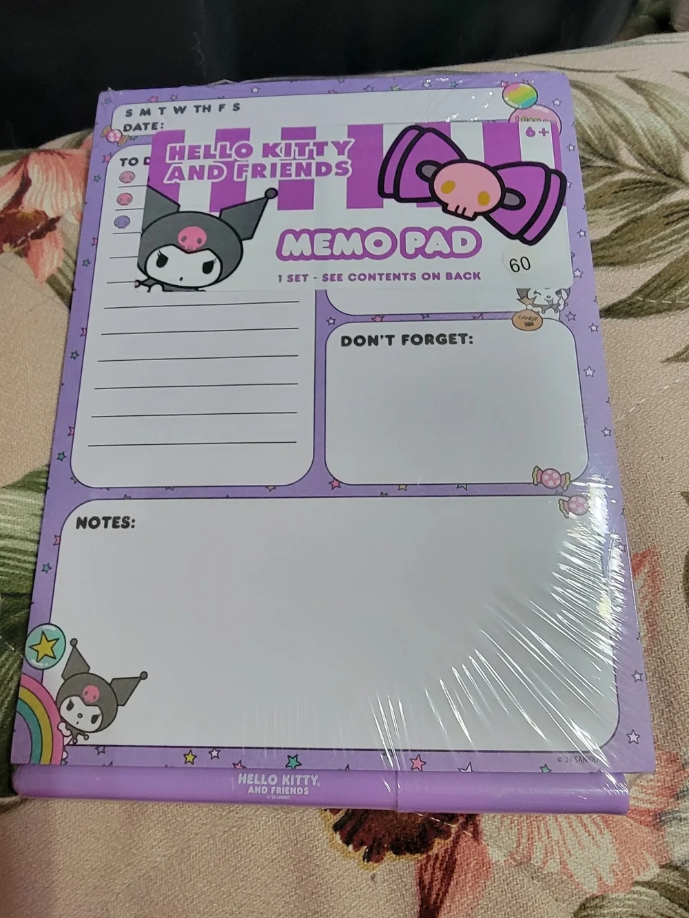 812-Sanrio Kuromi Glitter Lavender A5 Notebook & Memo Pad Set